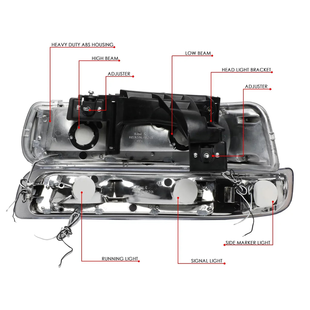 DRL 1999 to HL-LB-CSIL99-CH-CL1 2000 Motoring 2500 Truck LED Suburban Bumper to 03 04 Lamps Chrome/Clear DNA 1500 2002 05 01 Signal Fits Chevy Tahoe Silverado Headlight 2006