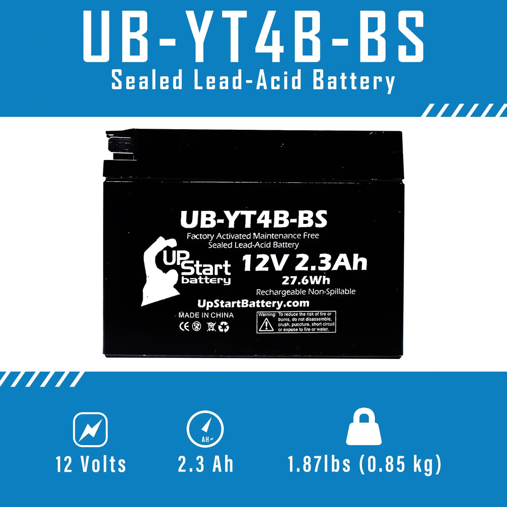 12V, Activated, - SR400 Replacement 2-Pack UB-YT4B-BS UpStart 2.3Ah, Free, 2006 Battery Battery Yamaha 400CC Factory Maintenance Motorcycle