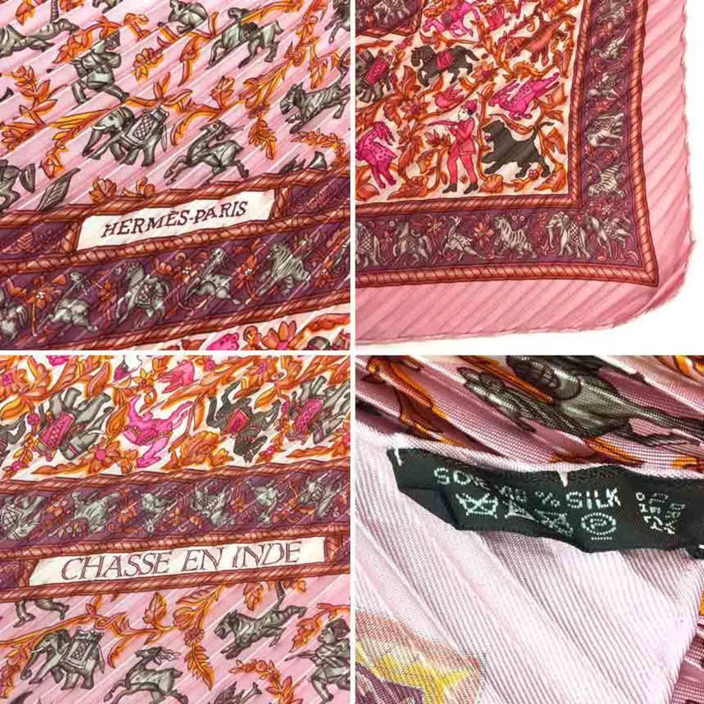 EN Scarf aq5273 HERMES CHASSE Indian 100% Pre-Owned INDE Pleated New) (Like Hunting Silk 90 Pink Women's Hermes Carre