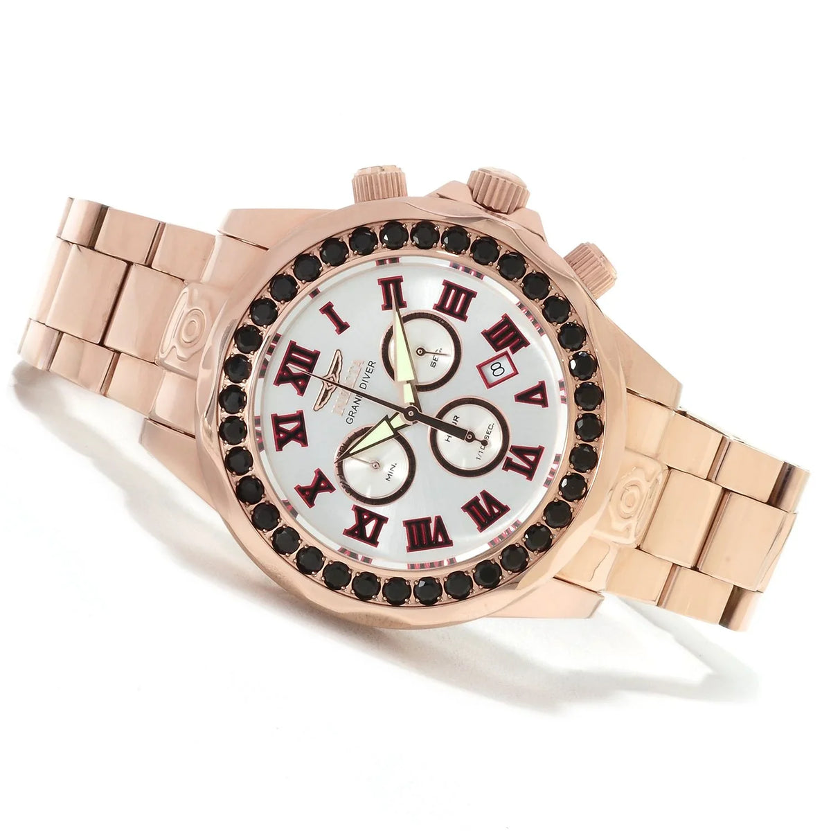 Rose Limited Men's Gold Blk Watch Accent Diver Grand Swiss Spinel Invicta 14537