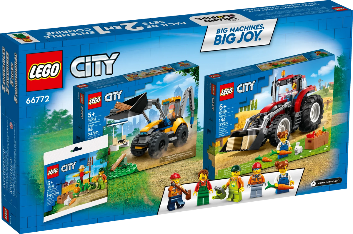 Farm City Garden and Boys Great Gift Set, 5 Ages & and Girls Tractor Bonus Wheel 2in1 Construction 66772 Digger Toy Plus Gift for Sets Scarecrow Big Building and up, Pack, LEGO