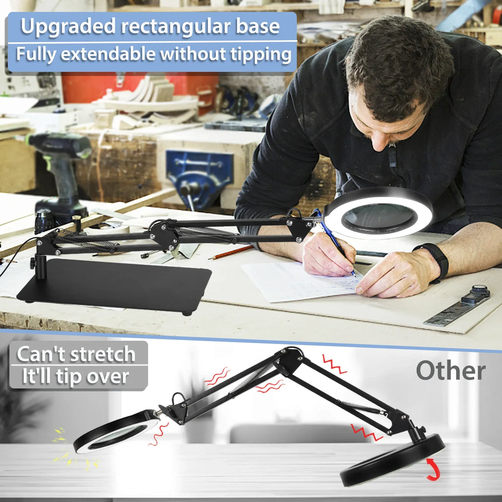 Magnifier 2-in-1 Light Lighted with Sewing Glass with Color Hands and Free LED Dimmable, 5 Magnifying Modes Clamp, Lamp Close 10X Desk Work, Painting, Magnifying Stand, Craft, for Stepless