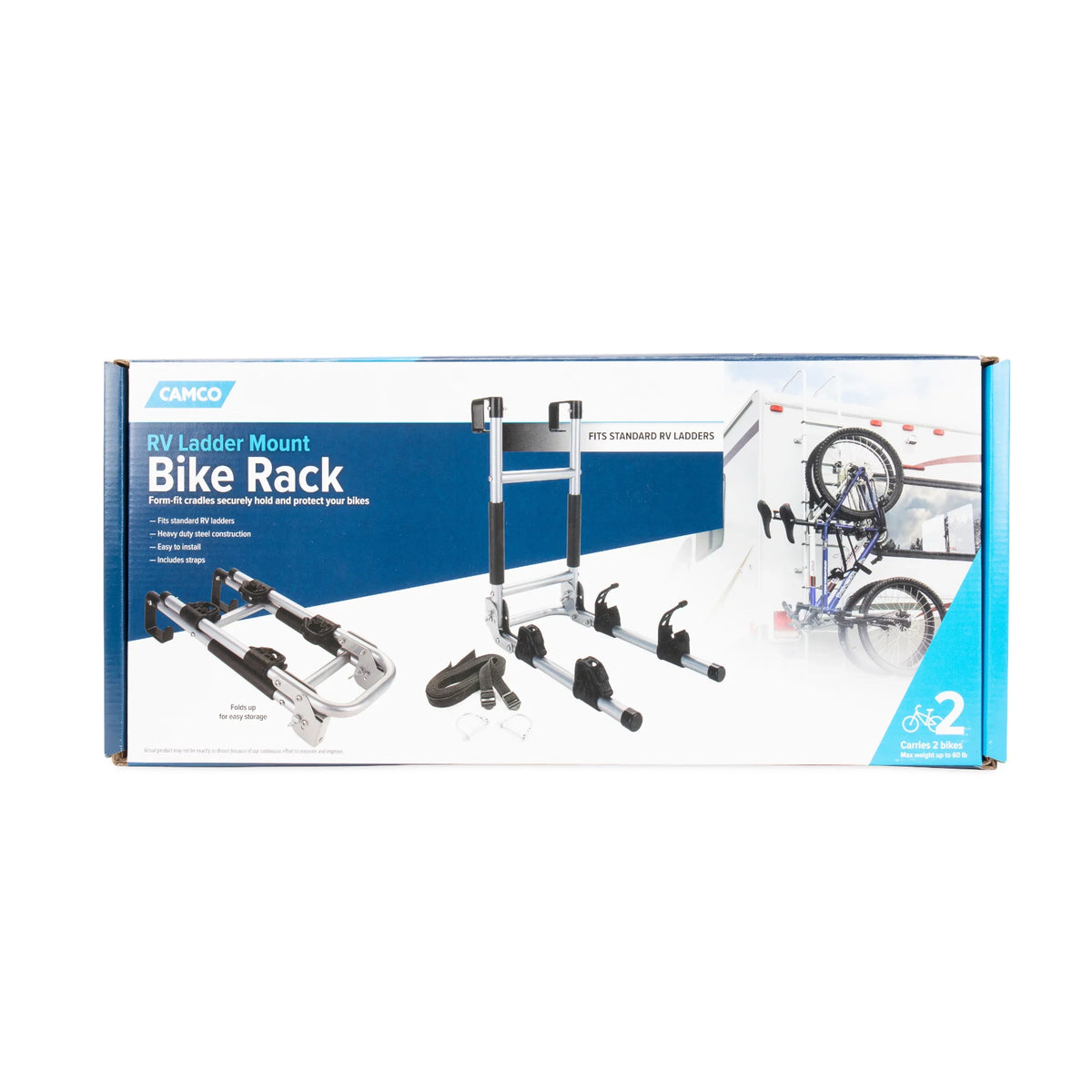 & Mount Bike (51492) Bikes Rack Silver | Holds 2 Ladder Camper/RV Black | Camco to Up