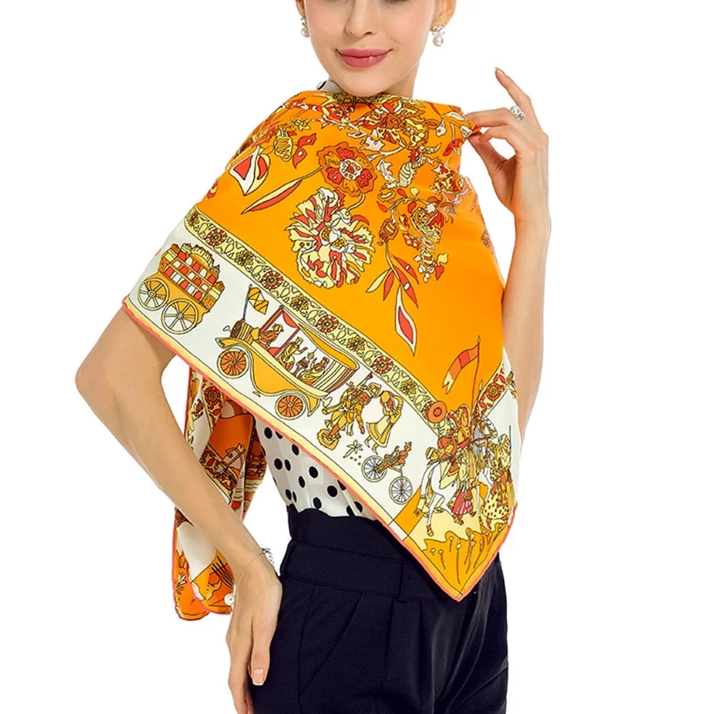 Silk Womens Square Shawl Polyester Scarfs For Orange Cotton Feeling