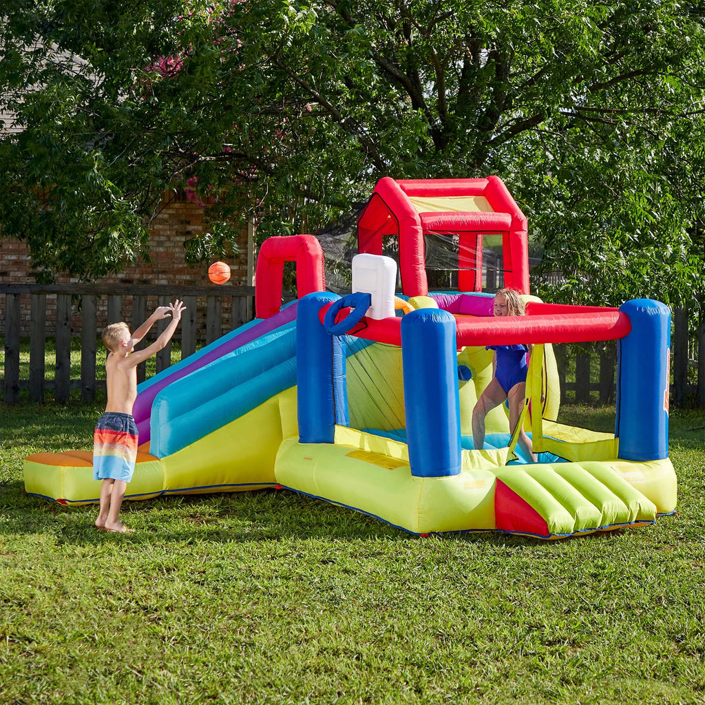 exterior House 2 & Activities Slide, Climbing Sports Bounce with Banzai Wall