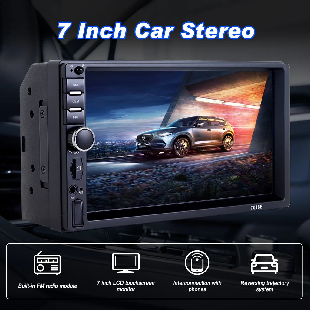 MP5 Touch Camera Car Inch with Player, HD 2 Double Reversing Video Player Car Screen Bluetooth Backup Radio Stereo Din 7 1080P