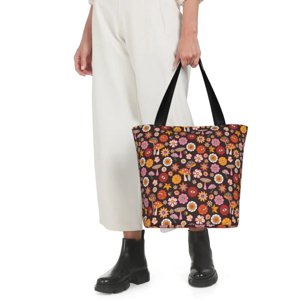 Bag Shopping Retro 70s Capacity Groovy Bag,Shoulder Lukts Large Tote Bag Hippie Handbags Women'S Hobos