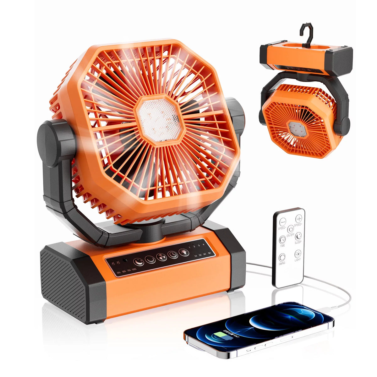 exterior LED Brushless Garage Timer, Portable Motor, MORIKO Patio Battery Fan Rechargeable Lantern, 20000mAh Remote, 270° Powered Ventilator Pivot 4 90° Jobsite Oscillating Fan Cordless w/ Speed Hook,
