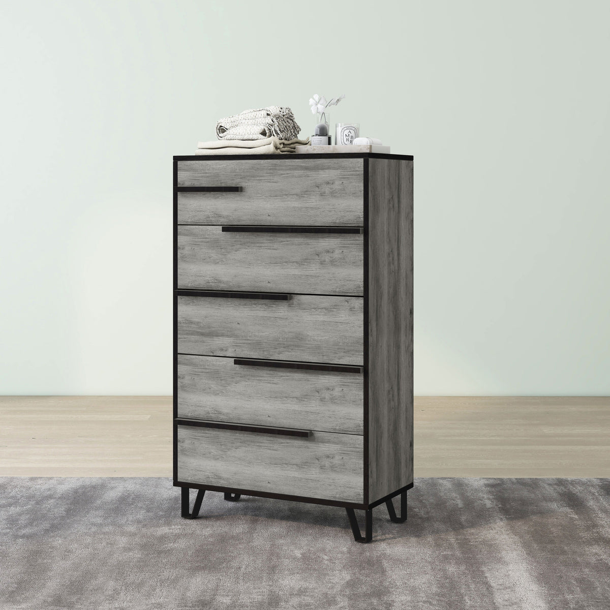 Vintage Denhour BASIC Chest Grey Oak DH by Modern 5-Drawer