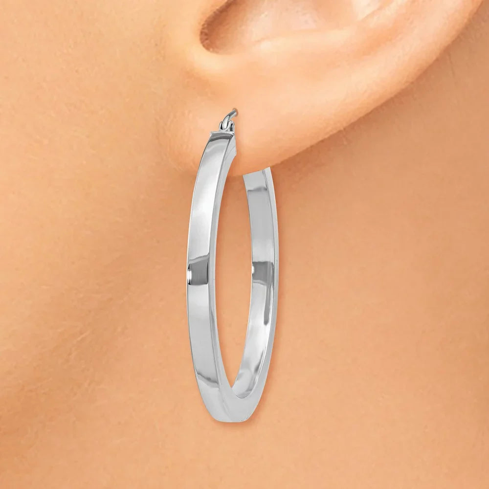 Real Tube Men Earrings; White Teens; Hoop Women and Adults for Square 3mm Gold 14kt Polished and for Princess