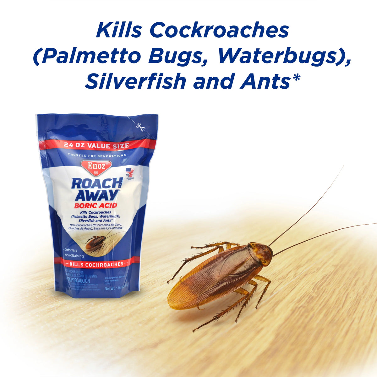 Enoz Powder, Pouch Roach 24 Killer, (3 Cockroach Away Boric Pack) Acid oz