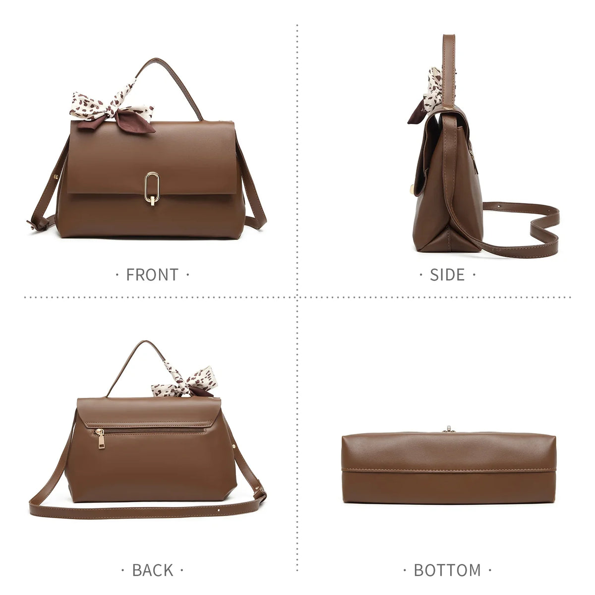 bags Women's Silk square Leather handbags bag crossbody Brown Flap Bag Handle Shoulder ladies hand PU Scarf bags women
