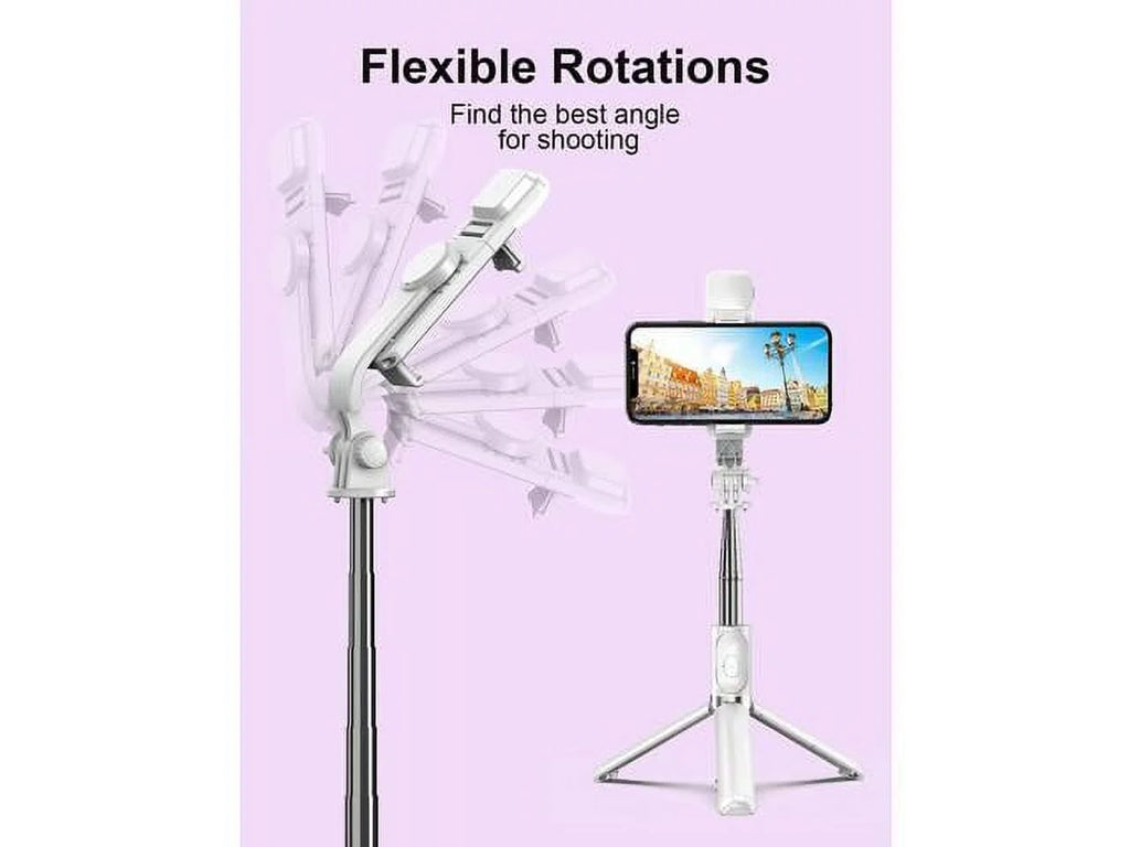 Cell LED Tripods and Q02s) (White, Phone Selfie Tripod Extendable Remote, Compatible with Ring Android Stick Model Light, with with iPhone Remote