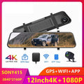 WiFi G·PEH Cam US 12" Mirror Dual Dash RearView Backup Car GPS Voice 4K Control