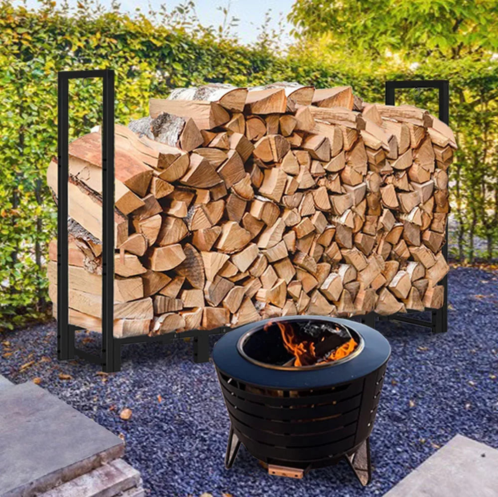 Stacker Wood Log for Stand, Adjustable Storage, exterior 8Ft Fire Fireplace Koutemie Rack Black Firewood Holder