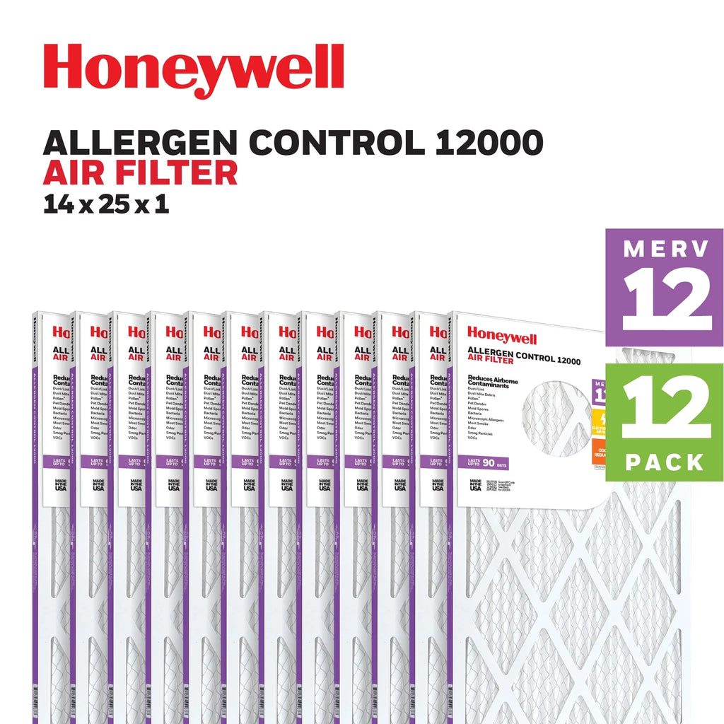 12 Honeywell MERV Filter- Pack Furnace HVAC 14x25x1 Air 12 Pleated