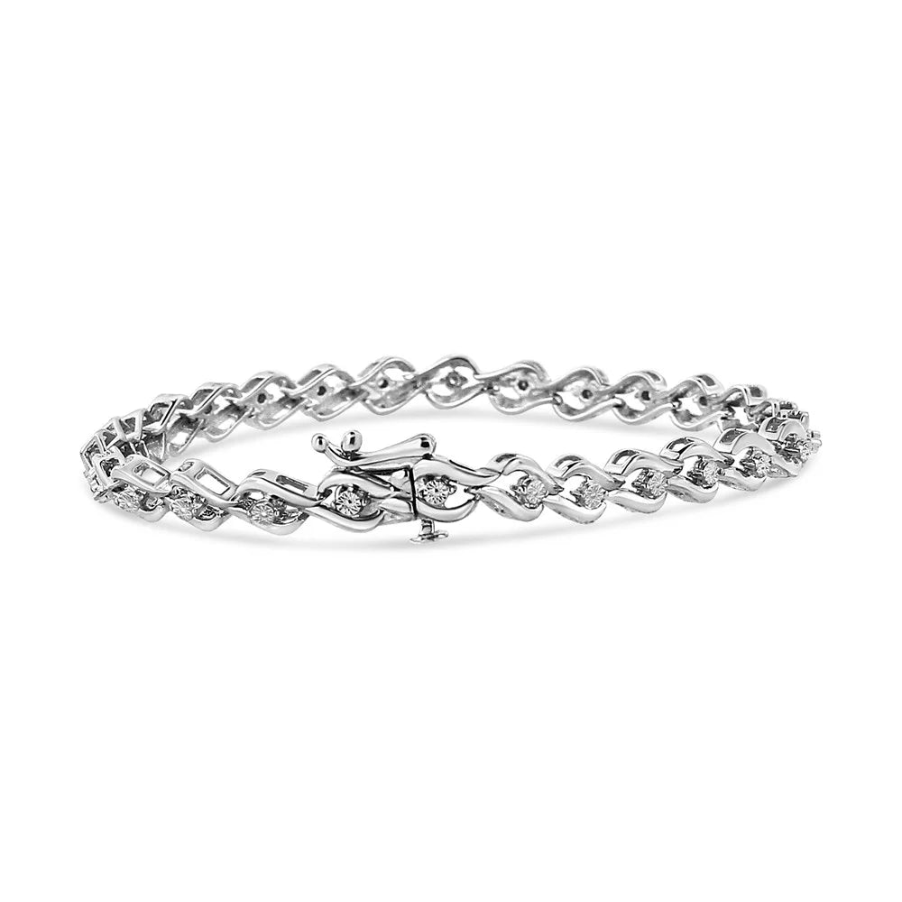 Round-Cut Silver Bracelet .925 Cttw 1/10 (I-J 7.25" Flame - Diamond of Color, Sterling I3) Links