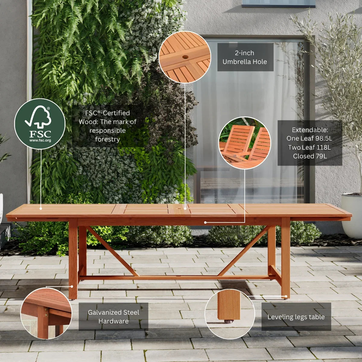 Brooks Eucalyptus Seating Set, Patio Capacity: Rectangular 9-Piece Amazonia 8 Extendable Dining