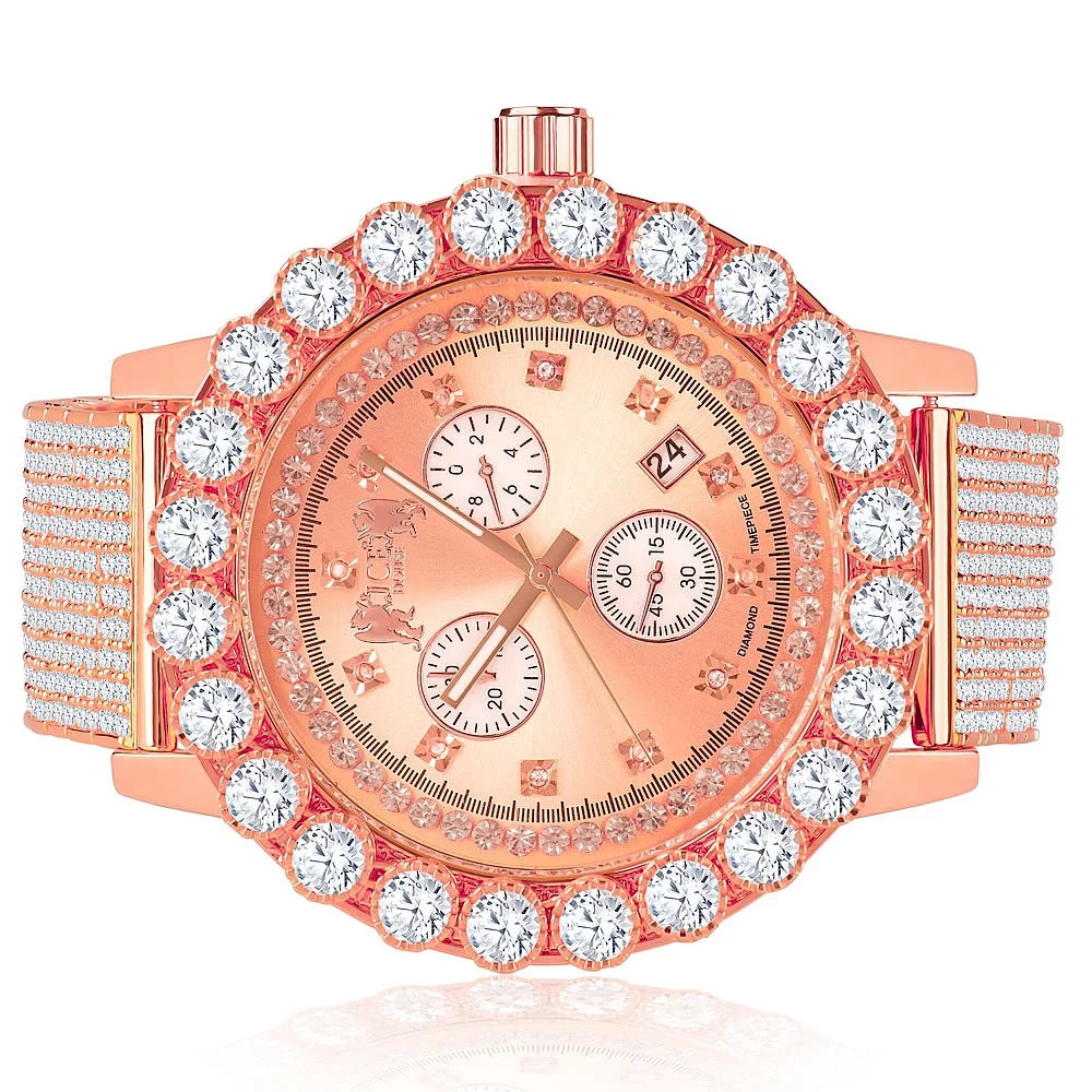 Out Khronos Rodeo Piece Inspired Custom Diamonds Rose W/Date Iced Time Function Tone Lab Gold Jo Exclusive Celebrity Watch