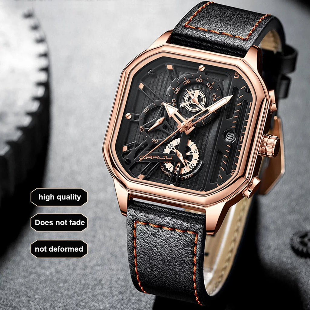 Date Leather Business Waterproof Luxury Quartz Men's Watch Luminous Chronograph