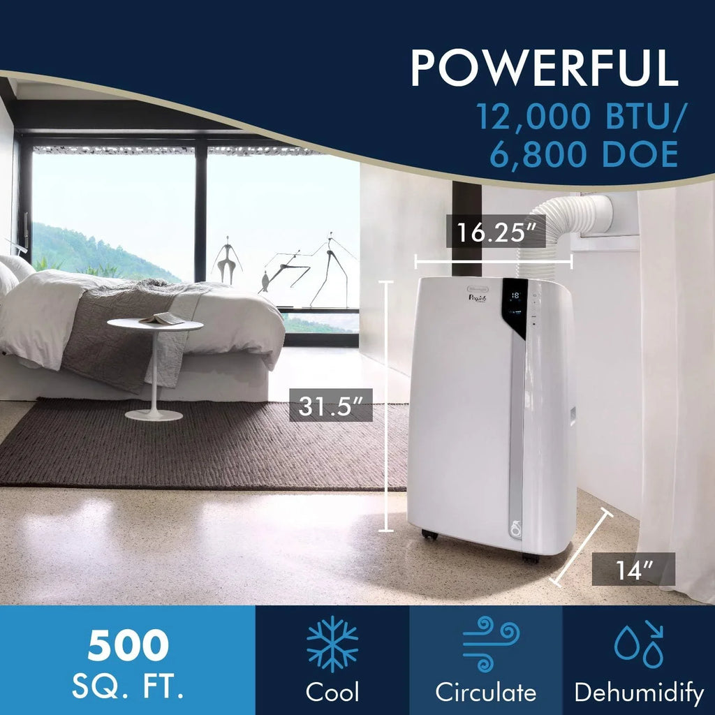 Ft 12,000 remote, Bluetooth WH Conditioner Air DeLonghi BTU, Sq White Pinguino Portable Conditioner, PACEX360LVYN 500 White