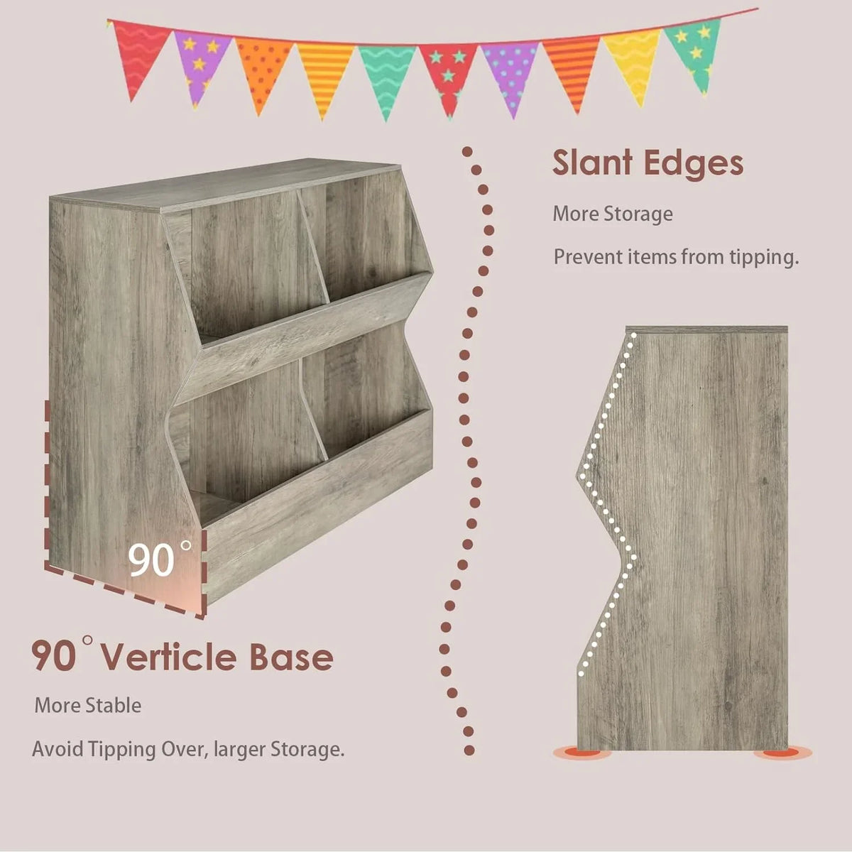 Organizer, Toy for Storage Long, Bedroom, Gray Wooden Book Toy Cubby Toy Toddler Bookcase, 39.4" Kids Nursery, Wash 4 , JIAH Hallway, Children School, Shelf Cabinet, Storage