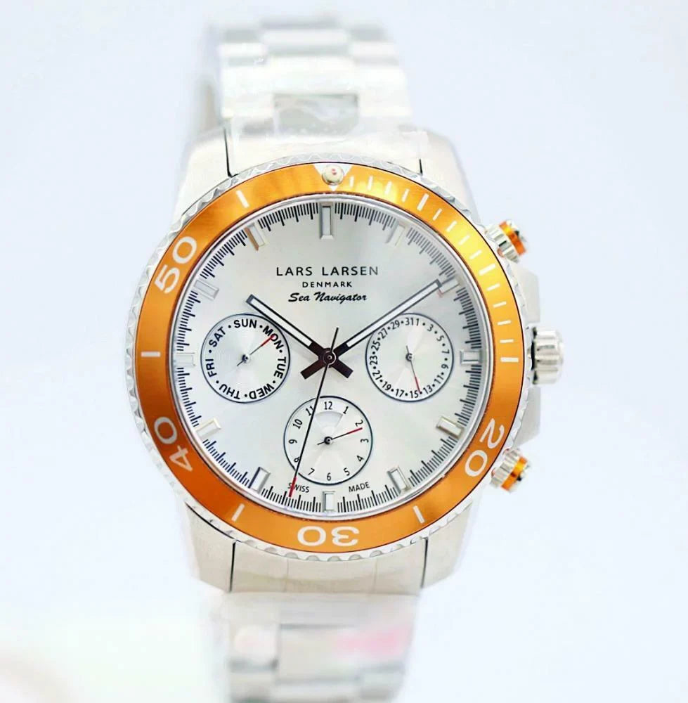 Lars Navigator Bezel Watch 46mm Steel 134SSOSB Orange Steel Sea Larsen Men's