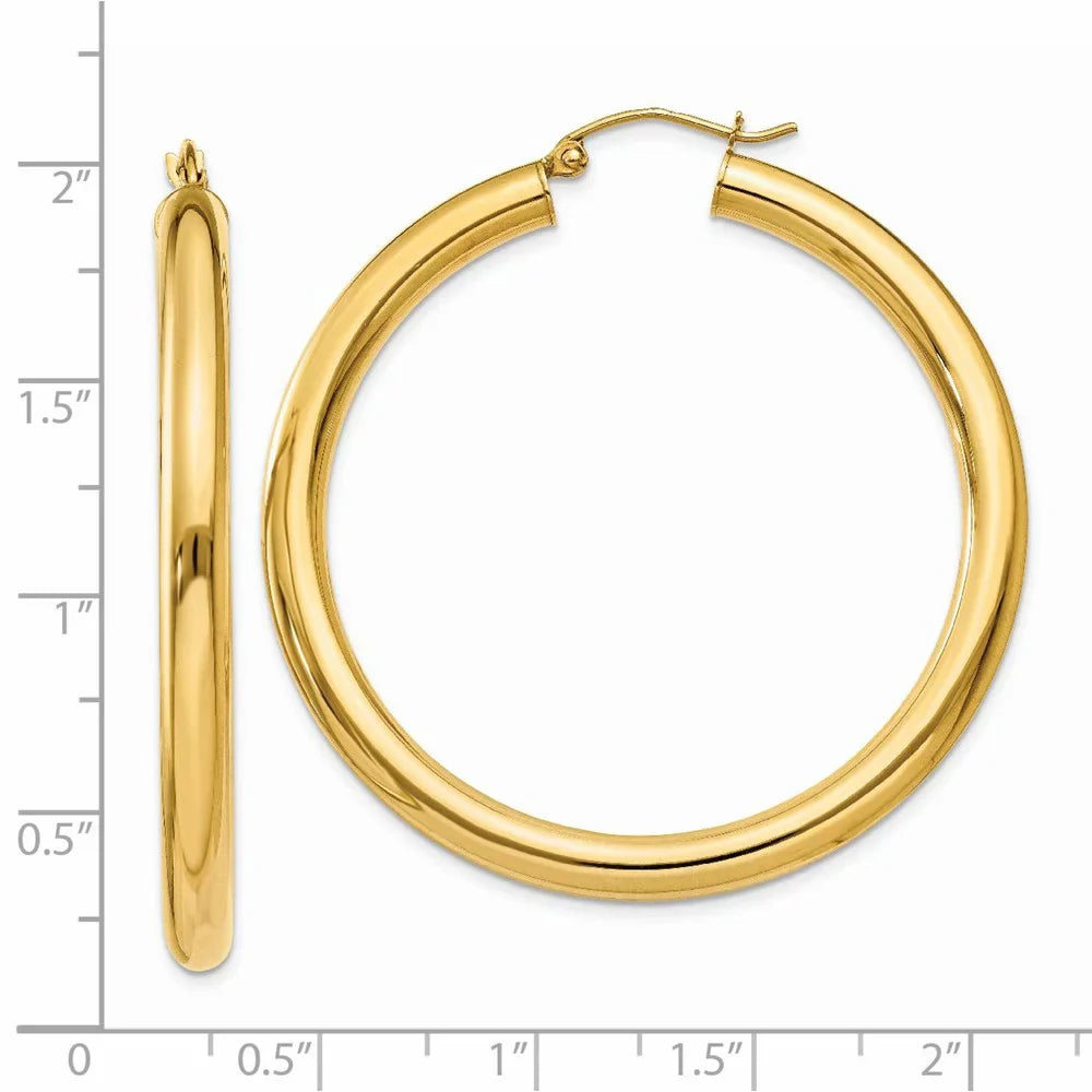 14kt Real for Adults for Men Yellow Hoop Teens; Women Gold Earrings; Lightweight Tube and and Polished 4mm