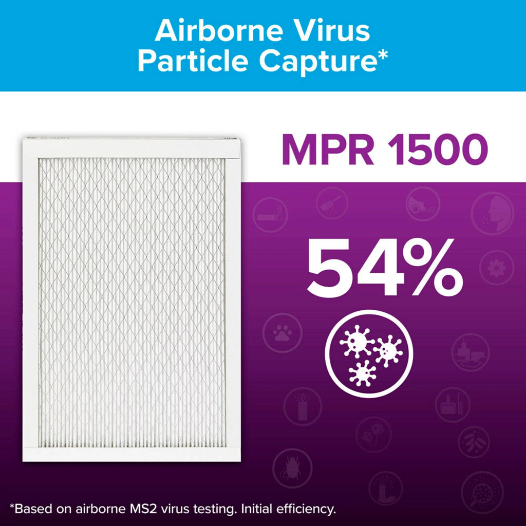 1500 Bacteria Filter Filter, Air 12, 14x20x1 MERV 1 Allergen, Virus, Smart MPR Filtrete
