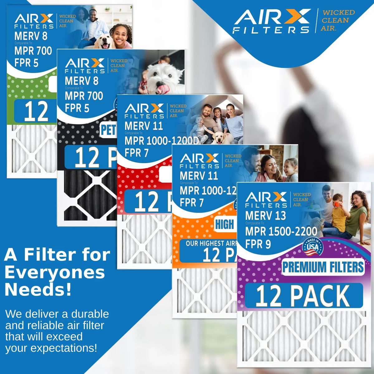 '- Filters 12 1000, 7 USA Furnace CLEAN 18x24x2 FILTERS Filter WICKED AIRX of by Comparable MPR Rating, Made Air MPR 1200 MERV & in AIR. to Pack FPR 11