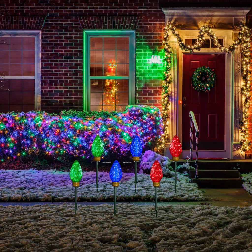 Multi-Color Lawn 3ct C9 Lighted Marker 3 Northlight LED Christmas Stakes Pathway ft -