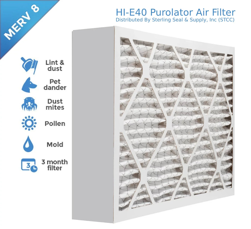Pack) (3 Filter, 8, Pleated 20x20x4, MERV Surface Purolator Extended Hi-E Air Mechanical 40
