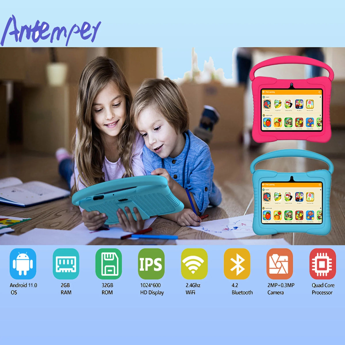 with Learning 11 Tablet Play,Youtube Netflix Tablet,32GB Antemper ROM Tablet,Toddler Hulu,Blue Control,Dual Bluetooth,Wifi,Parental Android inch Camera, Tablet,7 Kids Storage,Kids