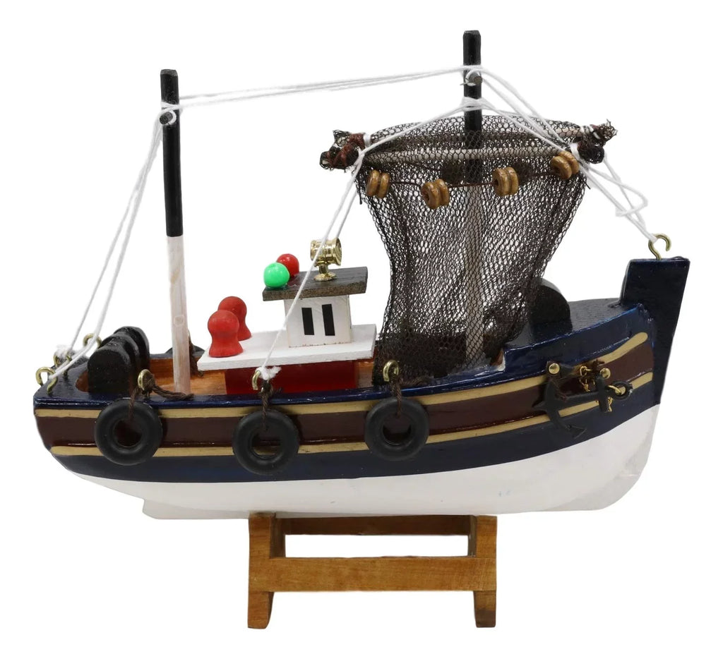 Colorful 6.25"L Wooden Model Boat Trawler Fishing Nautical Handicraft Marine