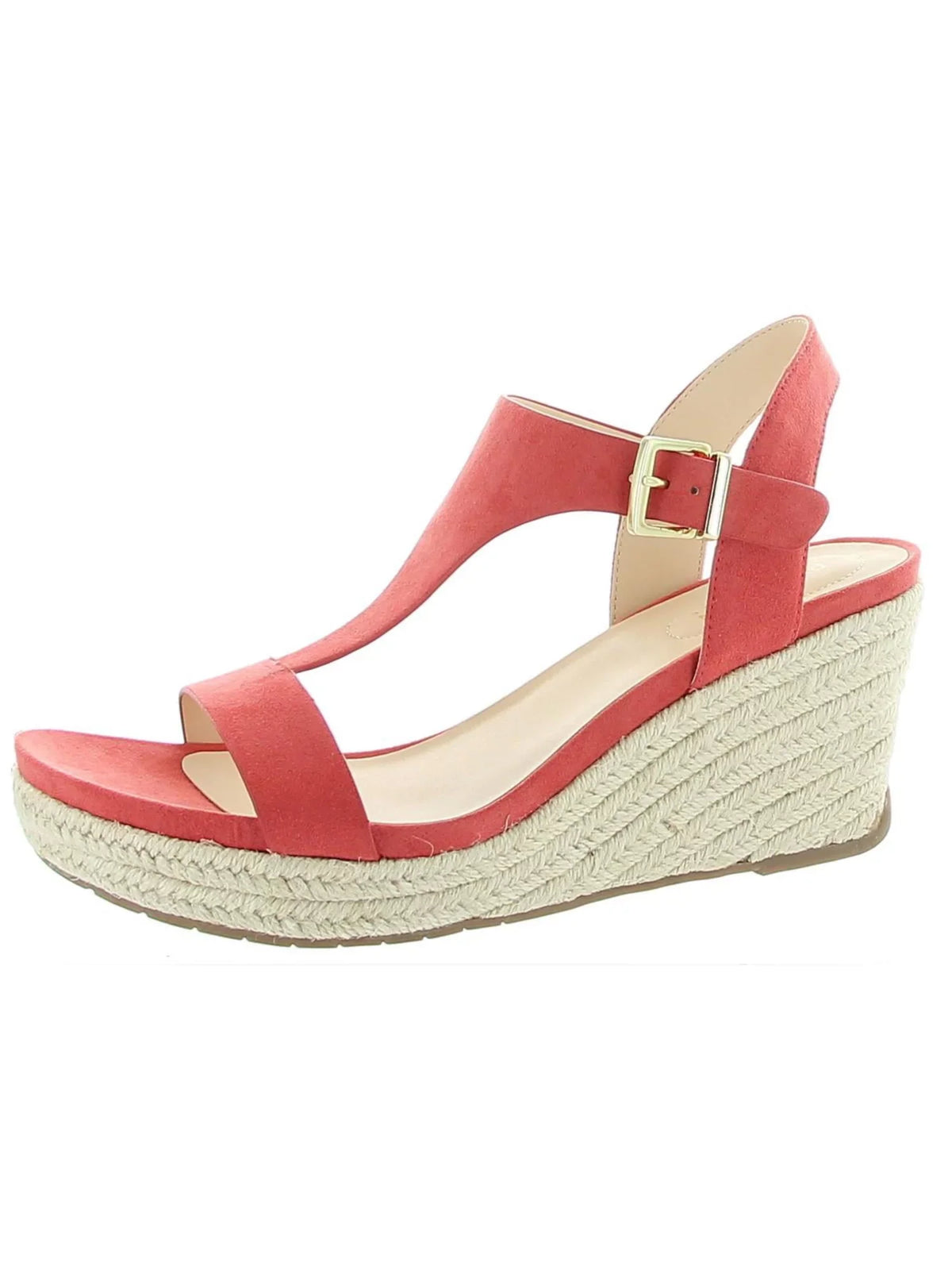 Espadrille Comfort Card Shoes Breathable Toe 0.5" Round COLE Padded T-Strap 6.5 KENNETH Wicking Womens Platform Wedge M Buckle Coral Moisture REACTION