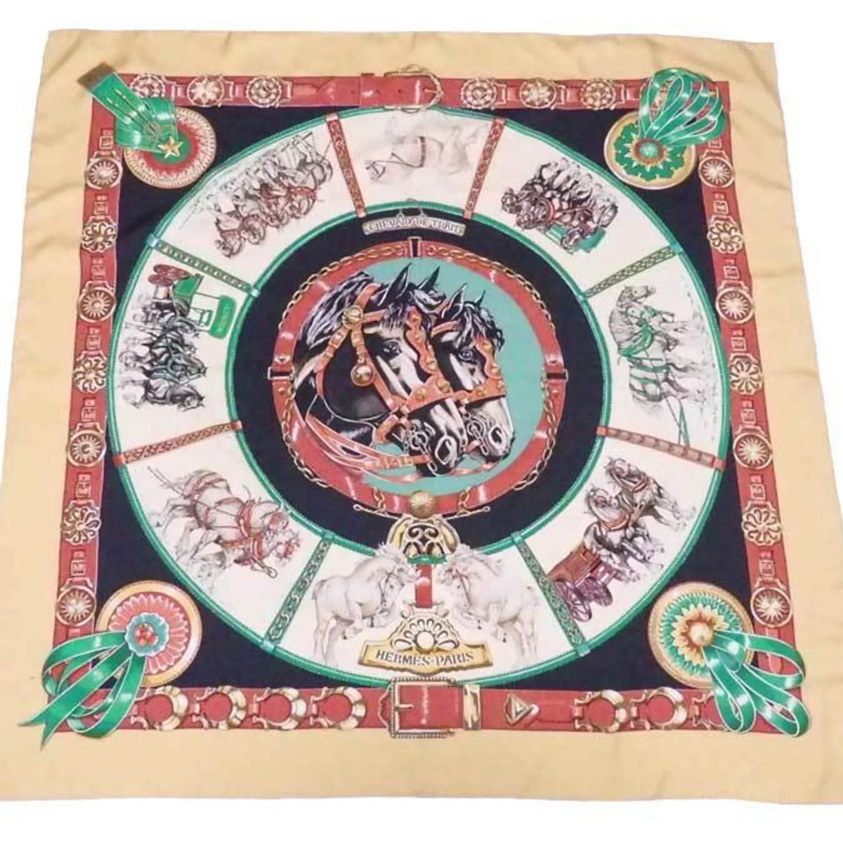 DE 90 (Good) HERMES TRAIT ladies CHEVAIIX scarf Pre-Owned silk Hermes Carre multicolor