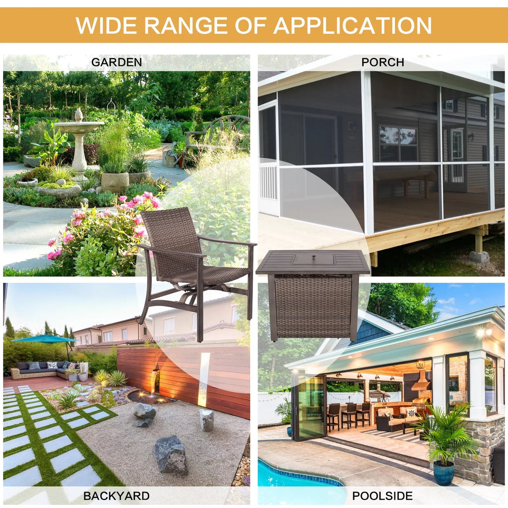 exterior Fire Chairs Propane 5 Set for Set Table, Garden Wicker Conversation Firepit 4 BTU Patio Pit 15000 Motion Gas Piece Deck Yard 33.8"x27.2" Rocking with Furniture All-climate Table, &