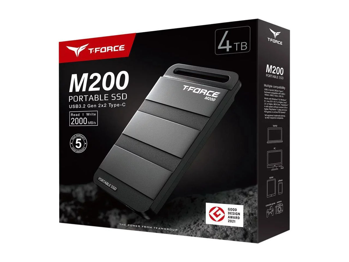4TB PS5 T-FORCE M200 USB3.2 Compatible SSD Chrome & Read/Write 2x2 Portable 2000MB/s Xbox with Group Type-C, (T8FED9500G0C102) Gen OS & Team