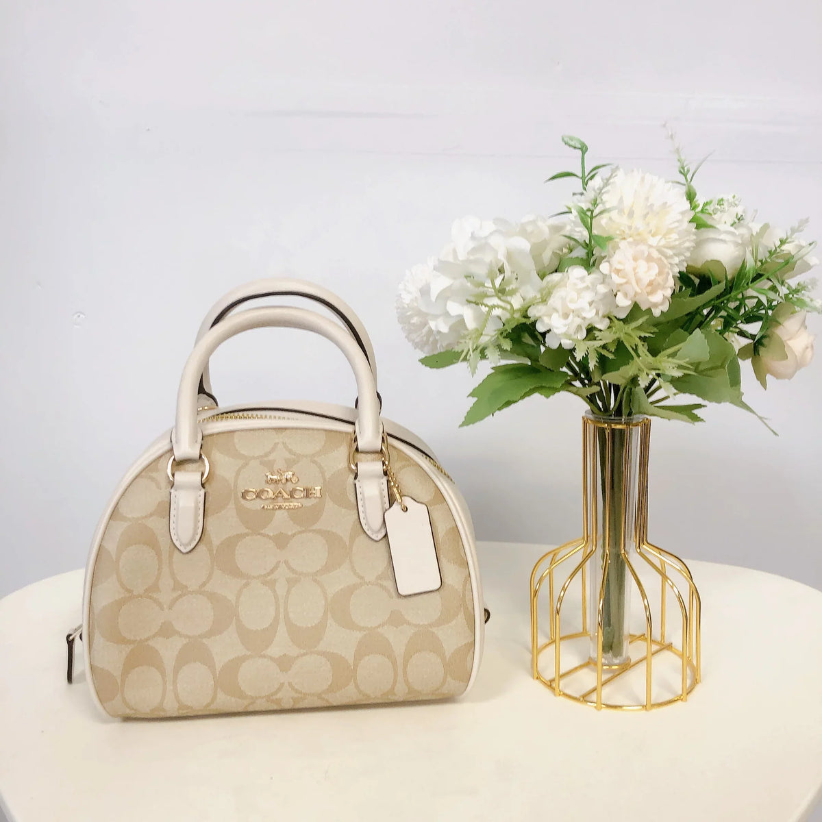 KHAKI Signature LIGHT Sydney Satchel Coach CA591 CHALK Canvas In IN