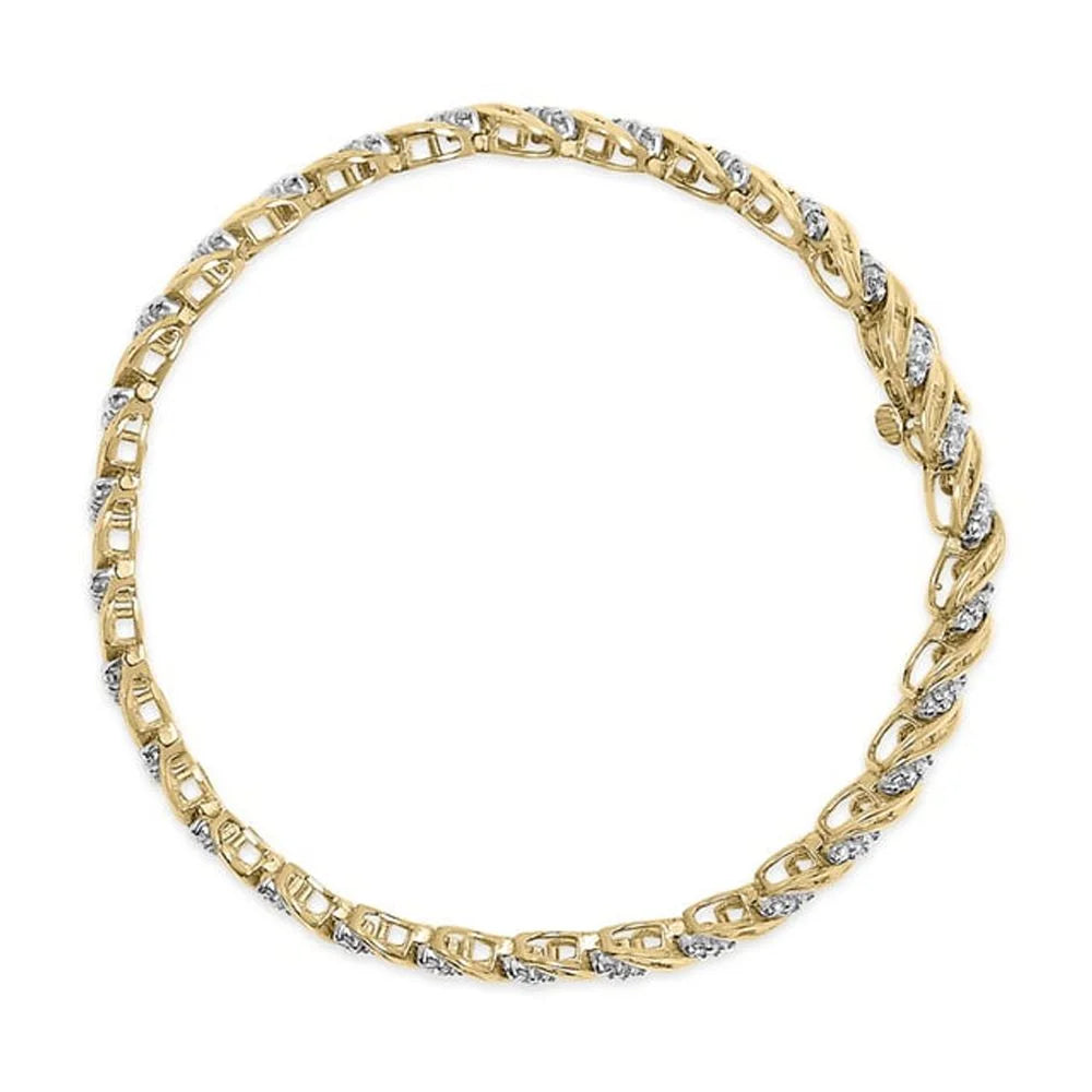 Womens 10k Haus 7.25" Prong Bracelet Gold Cttw Diamond I2-I3 Brilliance Yellow Round Color, Cut Cut 1.00 of (I-J Clarity) and Baguette Box Clasp S-Link