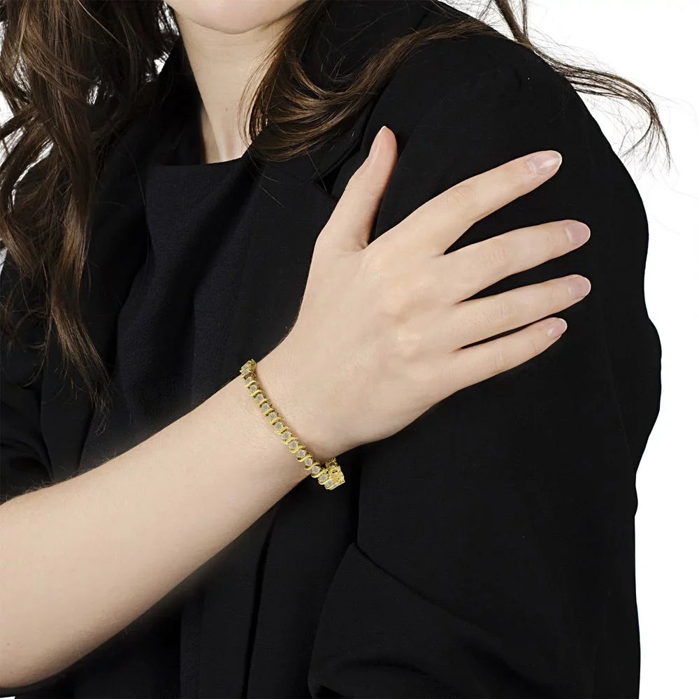 Yellow 6.0 Classic Gold-Plated Link Bracelet Cttw .925 Round-Cut 14K I1-I2 color, clarity) Diamond - Silver 7.5" Sterling (J-K "S"