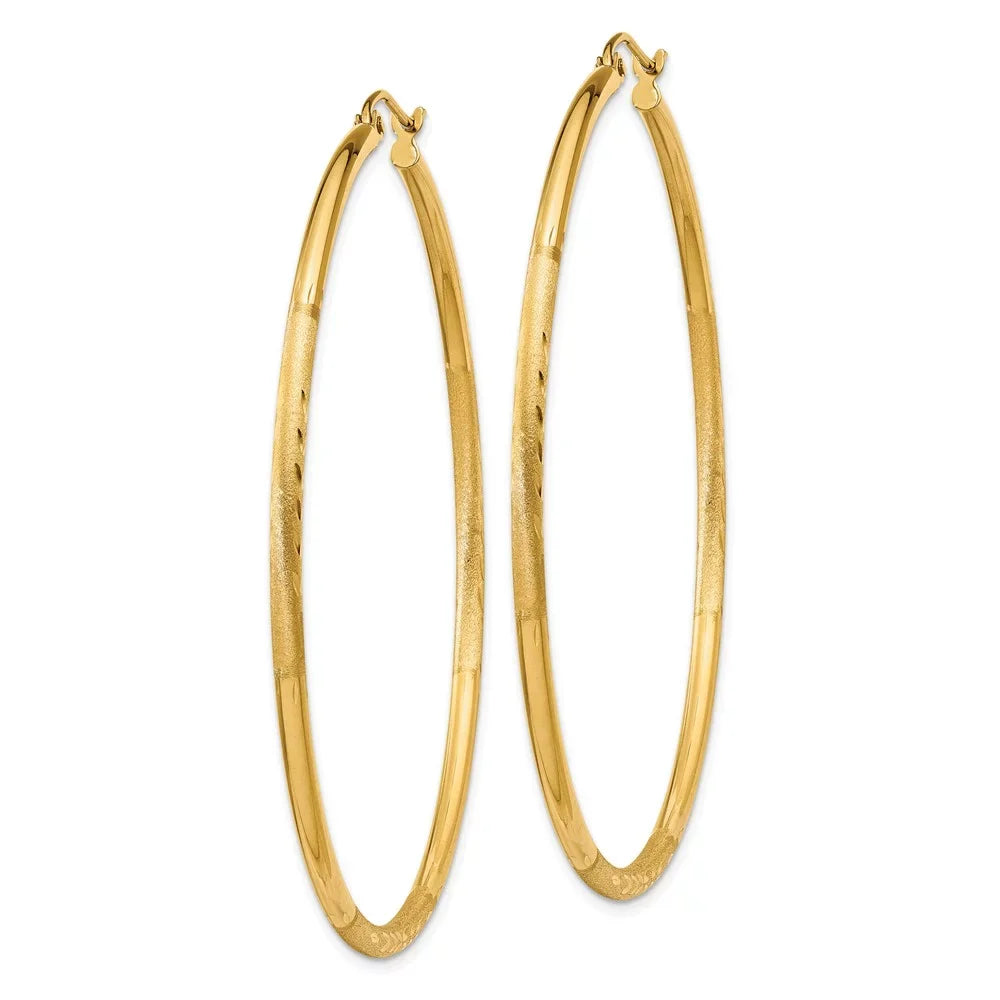 for and for Earrings; Hoop and and Diamond-cut Gold Satin Tube Adults 14kt Women Men Round Real 2mm Teens; Yellow
