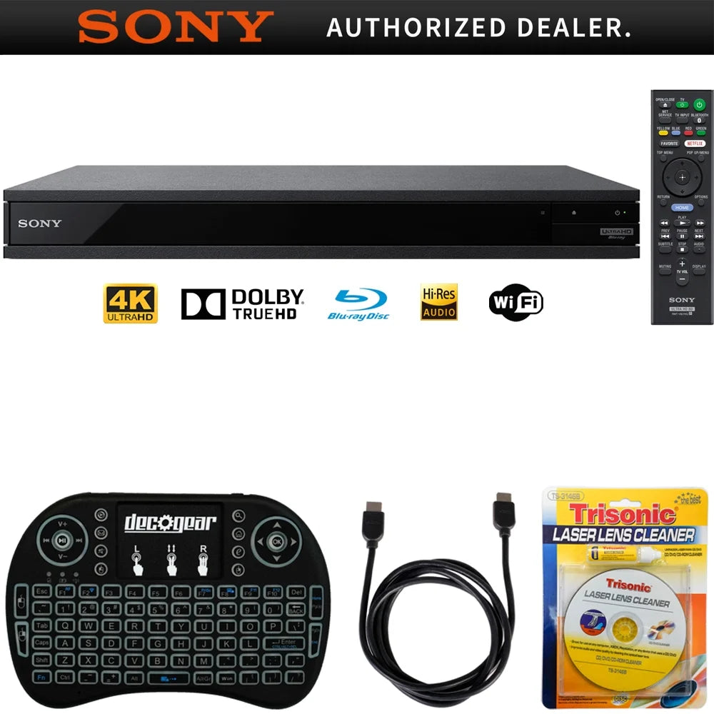 Accessories 2.4GHz Cable Res Ultra with Bundle HDMI - and 4K Hi Includes, Lens Smart w/ UBP-X800 Cleaner HD Players Blu-Ray Player for Wireless DVD/CD + Laser Touchpad, Backlit Keyboard 6ft