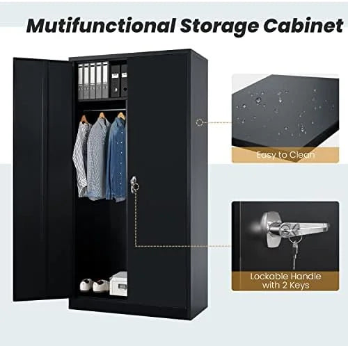 and Metal Removable - (White) Closet Rods Armoires with Lock Locker with Wardrobe Shelves Hanging Adjustable Bedroom 72" RUNFAYBIU