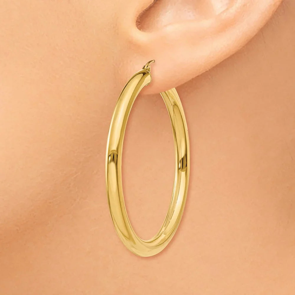14kt Real for Adults for Men Yellow Hoop Teens; Women Gold Earrings; Lightweight Tube and and Polished 4mm