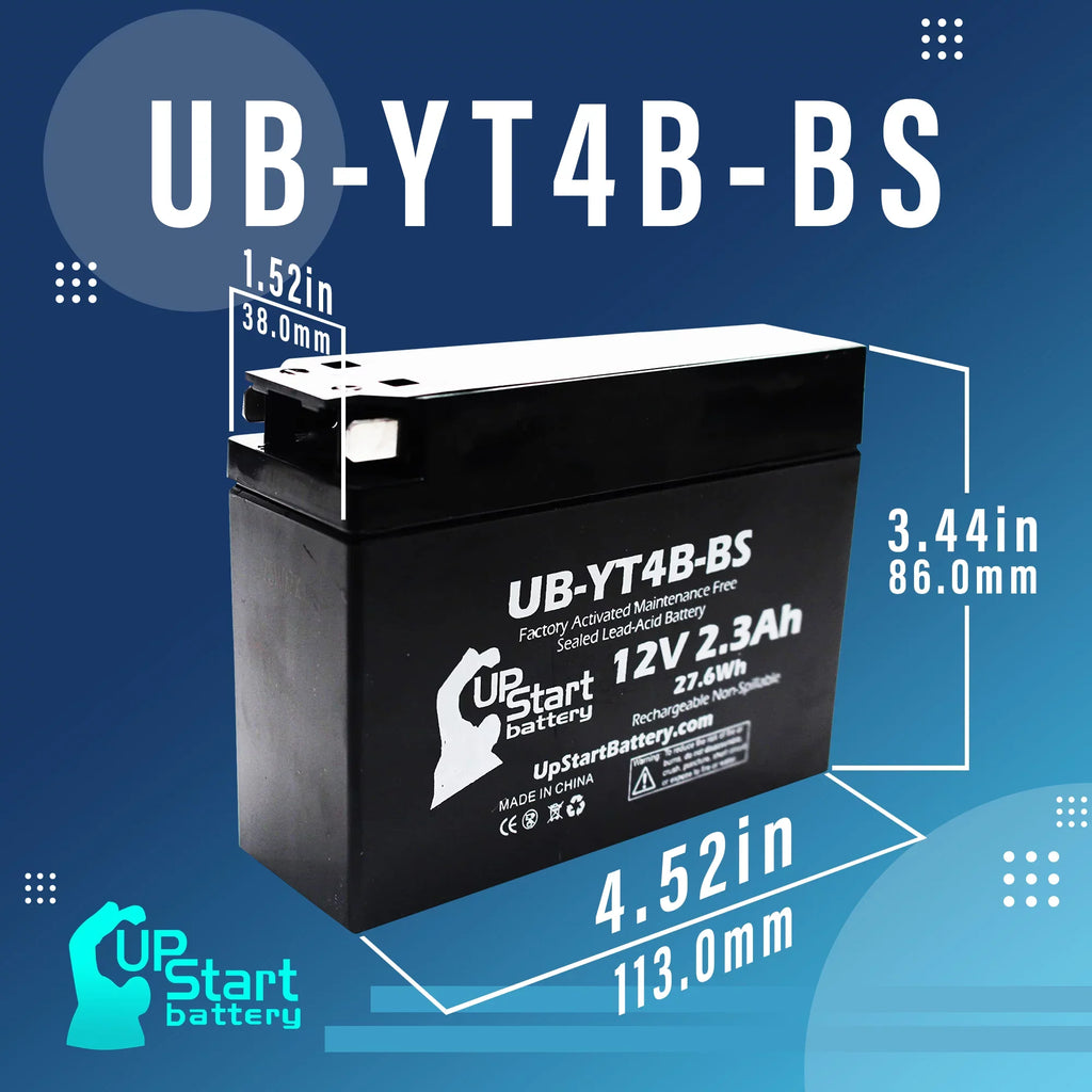 SR400 Battery Maintenance 400CC Free, 12V, for Battery - Activated, 2.3Ah, Replacement UpStart Motorcycle 4-Pack Factory UB-YT4B-BS 2008 Yamaha