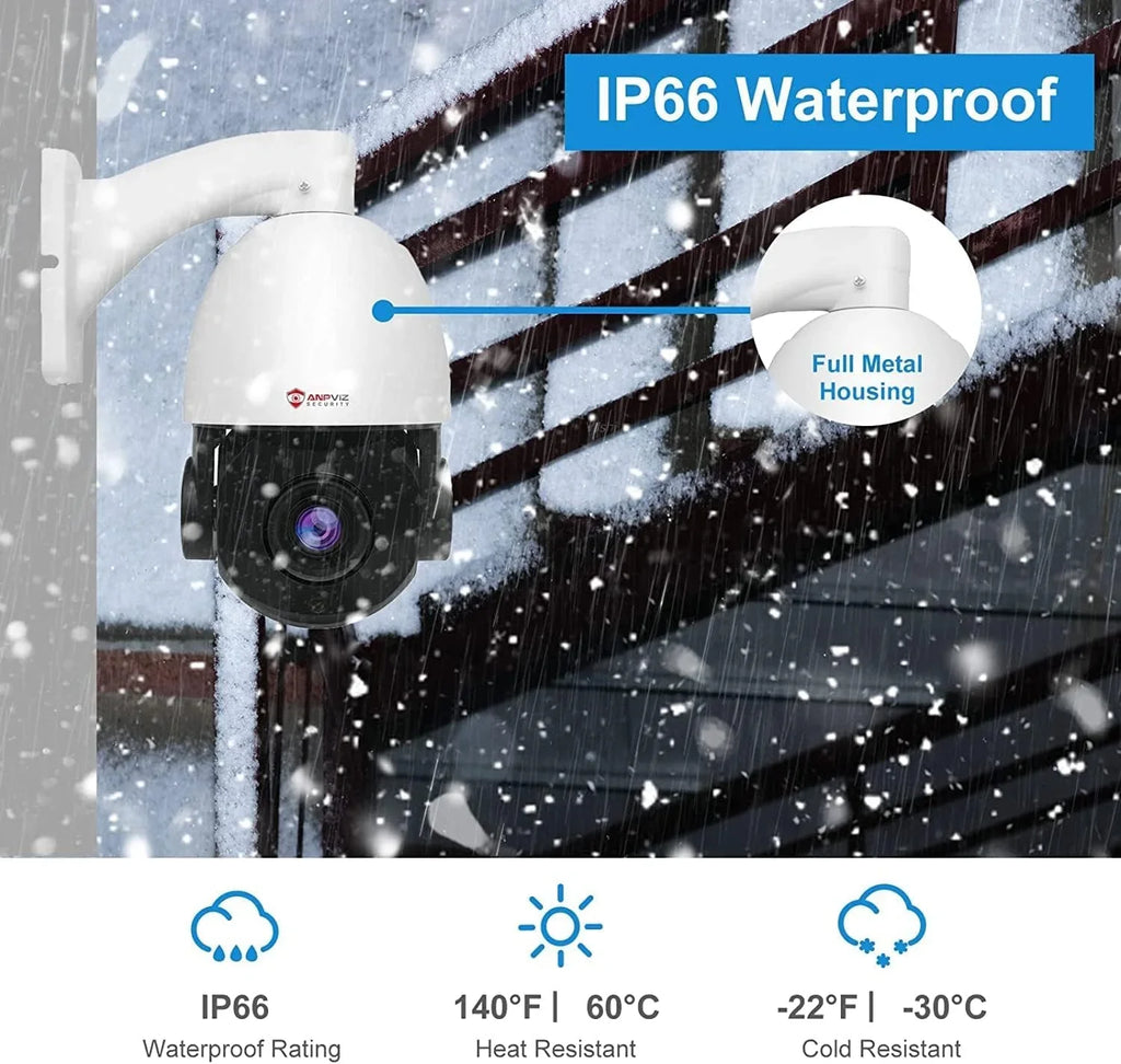 IP Detection, Waterproof Vehicle IP66 with Zoom, Pan 360°/Tilt Mic/Audio, Vision, PTZ 90°, IR PTZ Indoor 20X Camera Metal, Night Anpviz Security Person Surveillance Camera 6MP Optical IP exterior PoE