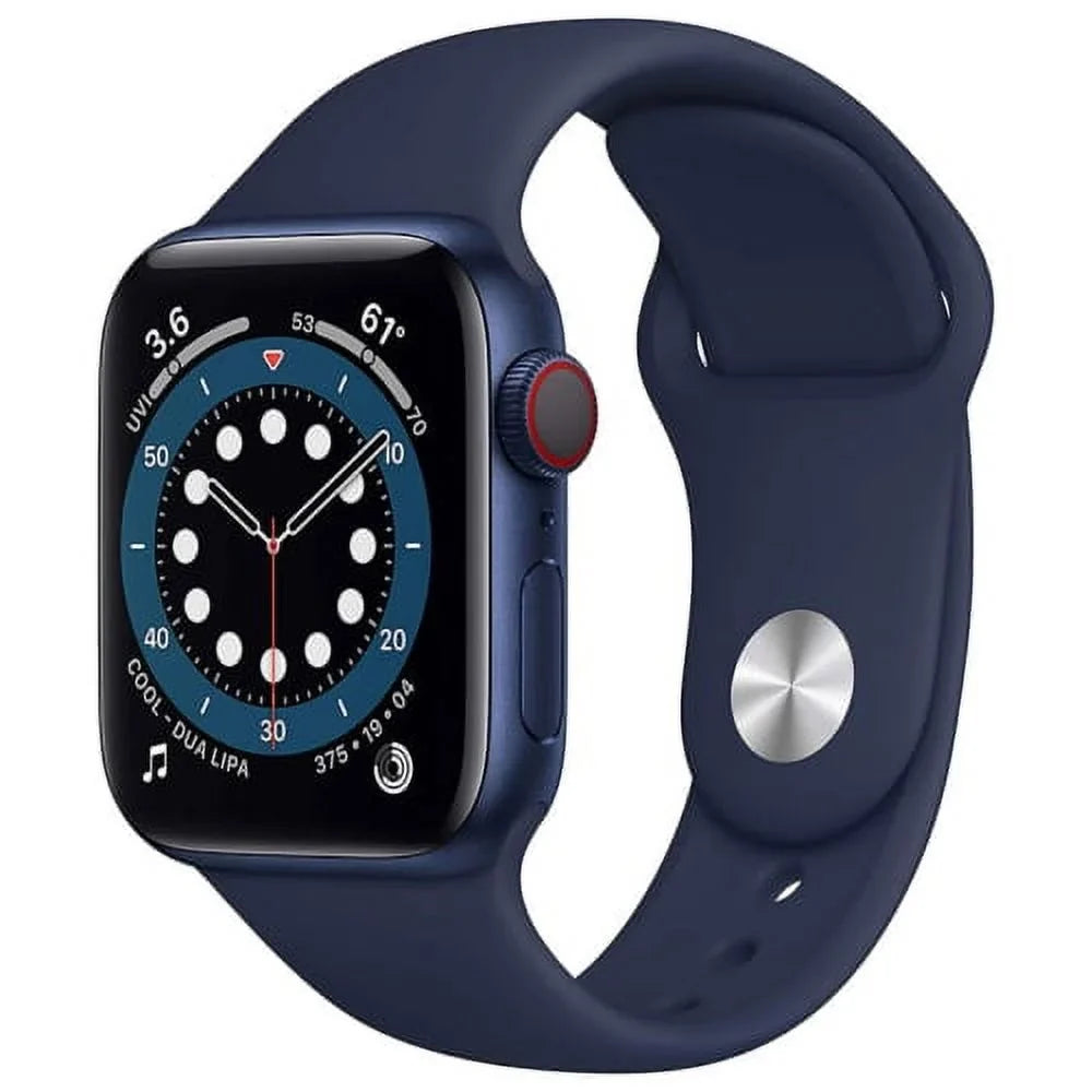 (2020) 44mm GPS Case Navy + Pre-Owned - Aluminum Fair Blue Band 6 - Watch Unlocked Cellular - Sport Series
