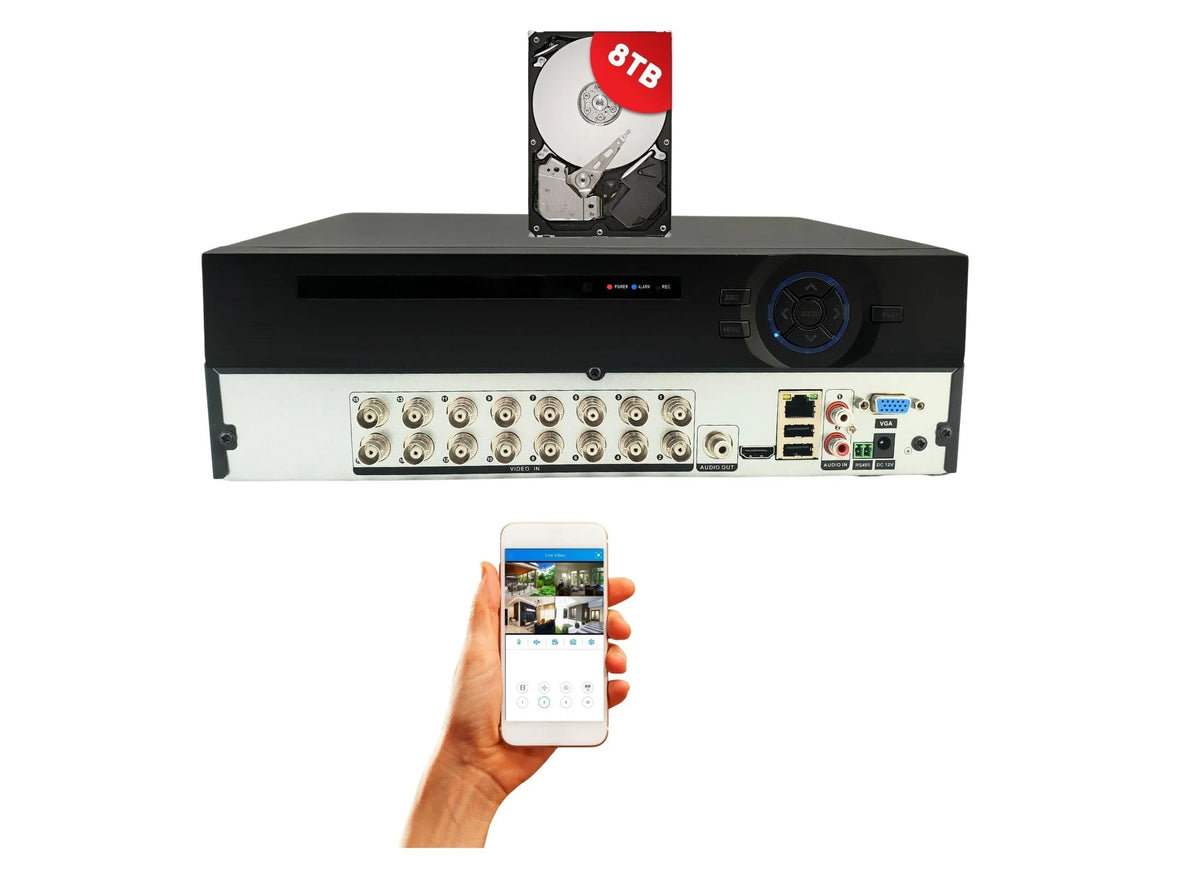 Security 4in1 Video AHD Digital TVI DVR Recorder Analog Channel Evertech CCTV Camera Hybrid CVI HDD 8TB 16 H.265