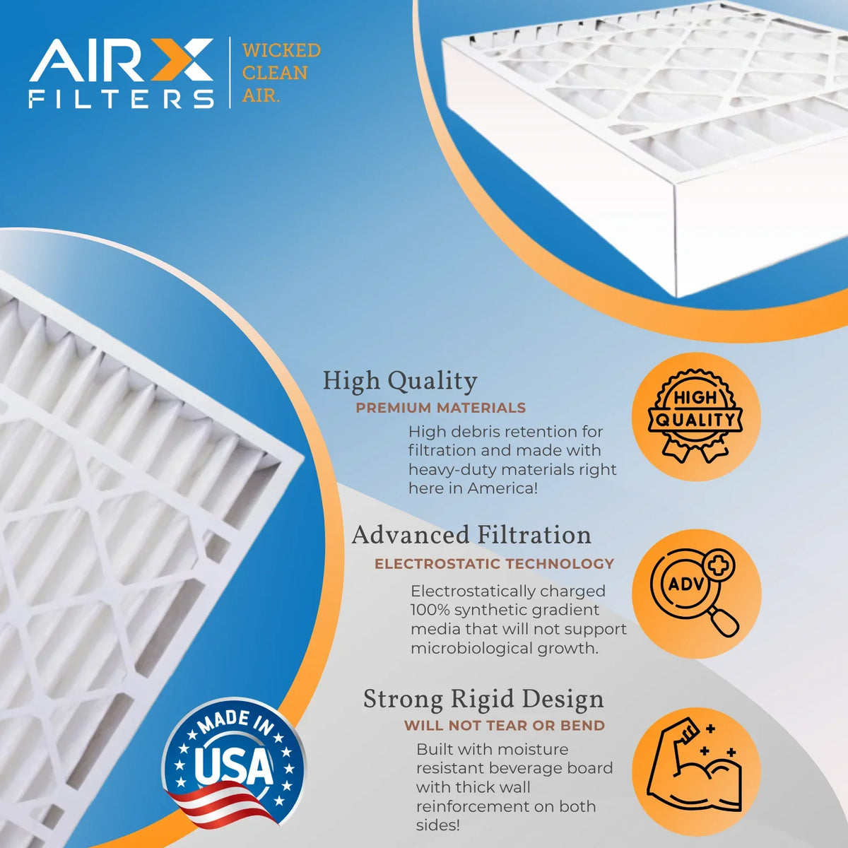 AIRX FPR MERV 2 FILTERS Filter 16x25x5 Skuttle 1200 1000, 11 Filter Compatible DB-25-16 by Premium Furnace AIR. with USA WICKED #000-0448-001 & Made to Pack 7 Comparable Air MPR CLEAN MPR 16x25x5